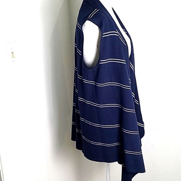 Tommy Hilfiger Navy & White  Sleeveless Waterfall Cardigan, Size Medium - Picture 5 of 8